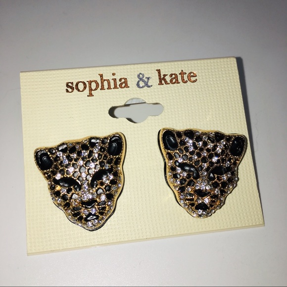 Panther leopard earrings black gold rhinestones - Picture 7 of 7